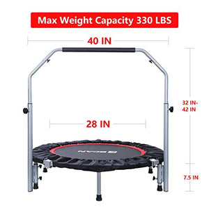 BCAN 40" Foldable Mini Trampoline, Fitness Rebounder with Adjustable Foam Handle, Exercise Trampoline for Kids Adults Indoor/Garden Workout Max Load 330lbs