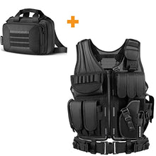 Load image into Gallery viewer, HUNTSEN Tactical Vest for Men Adjustable Size + Tactical Pistol Bag for Double Handguns Black
