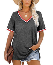 Load image into Gallery viewer, V Neck T Shirts Women Short Sleeve Summer Tops 2021 Side Split Dark Grey M
