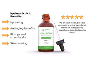 goPure Hyaluronic Acid Serum for Face - Anti Aging Serum with Vitamin C & E, Green Tea - Anti Wrinkle Hydrating Serum - Facial Moisturizer Collagen Serum - Helps Hydrate and Plump the Skin