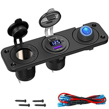 Load image into Gallery viewer, Cigarette Lighter Socket Panel, Qidoe PD3.0 &amp; QC3.0 48W USB C Car Charger and DC 250W Lighter Socket Waterproof Rocker Toggle Switch 12V/24V USB Outlet Panel for Car, RV, Marine, Boat, Camper, Truck
