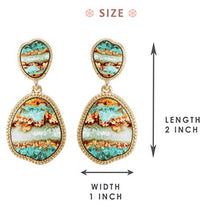 Load image into Gallery viewer, BONALUNA Bohemian Wood And Marble Effect Oval Shaped Drop Statement Earrings

