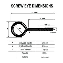 Load image into Gallery viewer, ZYRAW Pack of 10 Eye Hooks Screw Carbon Steel 3.2 inches Zinc Plating on Bolt Eye Hook for Rust Resistance Self Tapping Screw Eyes for Hanging Items, Securing Cables and Lifting Loads
