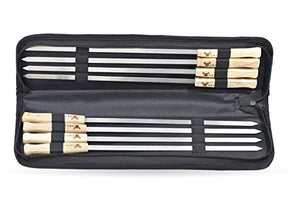 17-Inch Long, Large Stainless Steel Brazilian-style BBQ Skewers with hardwood Handle, Kebab Kabob Skewers, 3/8 Inch Wide Blade, Set of 8 Skewer with heavy-duty Travel Bag