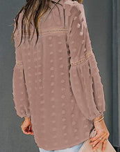 Load image into Gallery viewer, Biucly Womens Spring Summer Boho Tops Lantern Long Sleeve V Neck Pom Pom Shirts Casual Flowy Chiffon Blouses for Women Fashion 2022,US 16-18(XL),Pink
