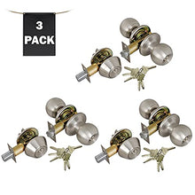 Load image into Gallery viewer, Grip Tight Tools ED03C-3, Set of 3 (Satin Stainless Steel) Combo Entry Lock Set Door Knob and Single Cylinder Deadbolt Alike: SC1 Keyway with 18 Keys Included
