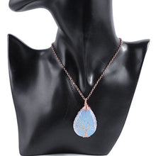 Load image into Gallery viewer, Top Plaza Wire Wrapped Tree of Life Natural Gemstone Teardrop Pendant Necklace Healing Crystal Chakra Jewelry for Women - Amethyst+Rose Quartz+Synthetic Opalite
