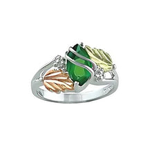 Load image into Gallery viewer, Created Soude Emerald Marquise May Birthstone Ring, Sterling Silver, 12k Green and Rose Gold Black Hills Gold Motif, Size 5.75
