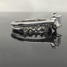 Load image into Gallery viewer, Moonstone Engagement Ring Set - Solid 0.925 Sterling Silver 14K White Rose Yellow Gold Natural Rainbow Moonstone Genuine Diamond Bridal Sets - Vintage Victorian Inspired Engagement Ring Matching Band
