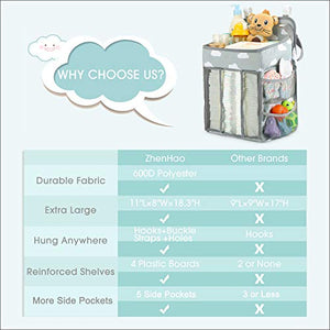 Hanging Diaper Caddy Organizer - Diaper Stacker for Changing Table, Crib, Playard or Wall & Nursery Organization Baby Shower Gifts for Newborn (Gray Cloud)