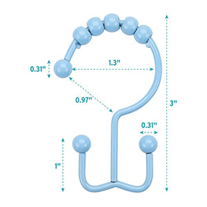 Titanker Shower Curtain Hooks Rings, Durable Metal Double Glide Shower Hooks for Bathroom Shower Rods Curtains, Set of 12 Hooks - Blue
