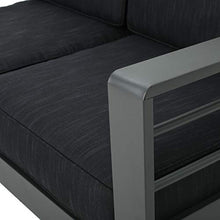 Load image into Gallery viewer, Christopher Knight Home Cape Coral Outdoor Aluminum V-Shaped Sectional Sofa with Water Resistant Cushions, 4-Pcs Set, Grey / Dark Grey
