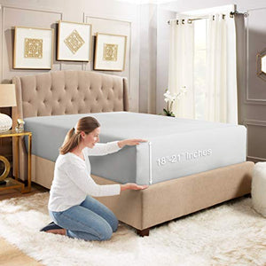 Empyrean Bedding 18" - 21" Extra Deep Pocket Fitted Sheet for High Mattress- Hotel Luxury Silky Soft Double Brushed Microfiber Sheet - Hypoallergenic Wrinkle Free Cooling Bed Sheet, King - Silver