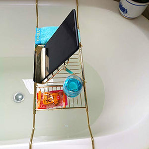 304 Stainless Steel Bathtub Caddy Tray Expandable Bath Organizer, Tub Shelf for Reading with Book Rack,Perfect for Relaxing,Fits Most Bathtubs