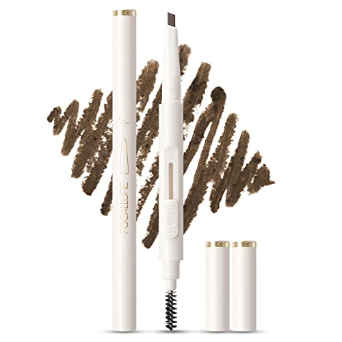 FOCALLURE 2 Pcs Eyebrow Pencil with Spoolie Brush,Sliding Eyebrow Pen Body,Precision Tip Fills and Defines Eyebrows,Waterproof Long Lasting Eyes Makeup,Light Brown