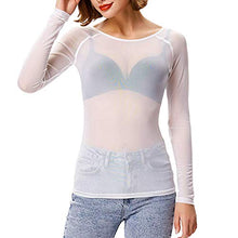 Load image into Gallery viewer, Women Shirt Blouse,Ladies See-Through Long Sleeve Pullovers Seamless Arm Shaper Mesh Top Tunics by MEEYA White
