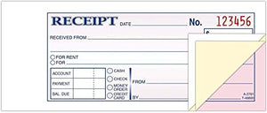 Adams Money/Rent Receipt Book, Carbonless, 3-Part, 2-3/4 x 7-3/16 Inches, 50 Sets per Book, Pack Of 6