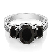 Load image into Gallery viewer, Gem Stone King 925 Sterling Silver Black Onyx 3-Stone Women&#39;s Ring (2.41 Cttw Oval, Available 5,6,7,8,9) (Size 6)
