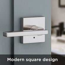 Load image into Gallery viewer, Kwikset 91550-001 Halifax Door Handle Lever with Modern Contemporary Slim Square Design for Home Bedroom or Bathroom Privacy in Satin Nickel
