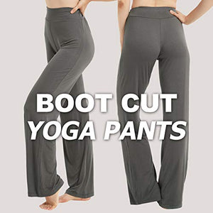 FELEMO Boot-Cut Bootleg Yoga Pants for Women Loose Fit Long Office Dress Pants Tummy Control Loose Fit Casual Work High Waist Flare Lounge Pants Lightweight Leggings Sweatpants, Dark Grey XL