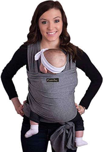 9-in-1 CuddleBug Baby Wrap Sling + Carrier - Newborns & Toddlers up to 36 lbs - Hands Free - Gentle, Stretch Fabric - Ideal for Baby Showers - One Size Fits All (Grey)