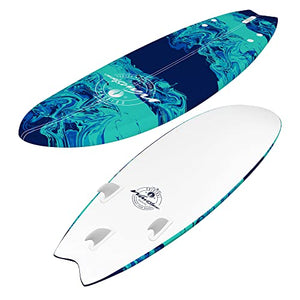 Wavestorm -Soft Top Foam 5'6" Surfboard/Fish Swallow Tail Surfboard for Beginners and All Surfing Levels Youth Complete Set Includes Leash and Multiple Fins, Blue Marble, (AZ22-WSSW560-BLU)