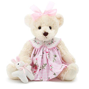 Oits-cute Small Baby Teddy Bear with Cloth Cute Stuffed Animal Soft Plush Toy 10" (Pink Dress with Rabbit)