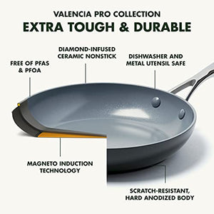 GreenPan Valencia Pro Hard Anodized Healthy Ceramic Nonstick 10" Frying Pan Skillet with Lid, PFAS-Free, Induction, Dishwasher Safe, Oven Safe, Gray