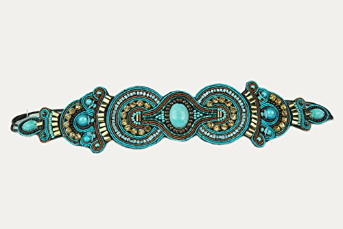 Pink Pewter Elia Aztec-Style No-Slip No-Tangle Beaded Headband, Stretch Band, Women Hair Jewelry, One Size Fits All - Turquoise