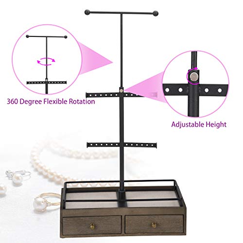 Load image into Gallery viewer, Keebofly Jewelry Organizer Metal & Wood Basic Storage Box - 3 Tier Jewelry Stand for Necklaces Bracelet Earrings Ring Weathered Grey