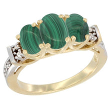 Load image into Gallery viewer, Silver City Jewelry 10K Yellow Gold Natural Malachite Ring 3-Stone Oval Diamond Accent, Size 7
