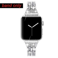 Load image into Gallery viewer, Secbolt Bling Bands Compatible with Apple Watch Band 38mm 40mm 41mm Women iWatch SE Series 7 6 5 4 3 2 1, Dressy Jewelry Metal Wristband Strap Diamond Rhinestone, Silver
