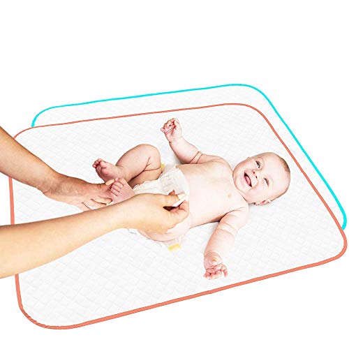 Portable Changing Pad Large Size 25.5”x31.5” Pack of 2 - Vinyl Waterproof Reusable Baby Changing Mats for Girls Boys - Reinforced Seams & Free Storage Bag - Change Diaper Mat - Extended Warranty 2 y