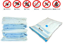 Load image into Gallery viewer, Vacwel Vacuum Storage Bags for Clothes. Space Saver Bags 28" x 20" for Small to Medium Size Garments with Advanced Airtight Ziplock Sealing. Free Handpump for Travel (8 Bags Pack)
