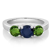 Load image into Gallery viewer, Gem Stone King 2.00 Ct Round Blue Sapphire Green Chrome Diopside 925 Sterling Silver Ring (Size 7)

