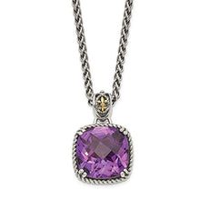 Load image into Gallery viewer, Solid 925 Sterling Silver 14k Yellow Gold Amethyst Purple February Gemstone Pendant Necklace Charm Chain
