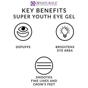 OZNaturals Anti Aging Eye Gel: Super Youth Eye Gel for Men and Women - Under Eye Treatment for Bags, Wrinkles, Crows Feet, Dark Circles, and Puffiness - Day and Night Anti Wrinkle Eye Gel - 0.5 Fl Oz