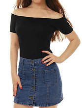 Load image into Gallery viewer, Allegra K Women's Short Sleeves Off The Shoulder Solid Crop Top X-Small Blue
