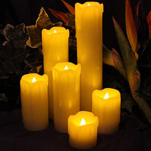 Load image into Gallery viewer, LED Lytes Timer Flameless Candles, Slim Set of 6, 2" Wide and 2"- 9" Tall, Ivory Color Wax and Flickering Amber Yellow Flame Battery Powered Flickering Candle Set
