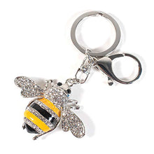Load image into Gallery viewer, Enamel Bumble Bee Rhinestone Crystal Handbag Key Ring Chain Keychain (Silver)
