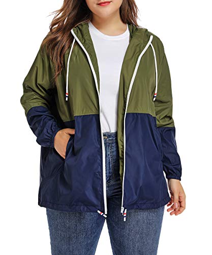 Women's Waterproof Raincoat Outdoor Hooded Rain Jacket Windbreaker Army Green XXL