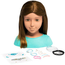 Load image into Gallery viewer, I'm A Stylist Styling Head Deluxe Lucy - Doll Mannequin Head, Interchangeable Wig, Synthetic Fiber Brown Hair Includes Magnetic Lashes, Hair Accessories, Earrings &amp; Face Gems for Kids 8+ Years - 13"
