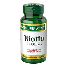 Load image into Gallery viewer, Nature’s Bounty Biotin, Supports Healthy Hair, Skin and Nails, 10000 mcg, Rapid Release Softgels, 120 Ct
