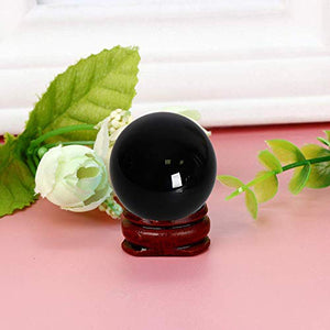 JIC Gem Black Obsidian Sphere Ball Polished Natural Fengshui Healing Decoation Crystal Meditation Ball (2.2", 55mm) with Base