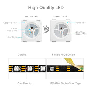 BTF-LIGHTING WS2812B RGB 5050SMD Individual Addressable 16.4FT 60Pixels/m 300Pixels Flexible Black PCB Full Color LED Pixel Strip Dream Color IP30 Non-Waterproof Making LED Screen LED Wall Only DC5V
