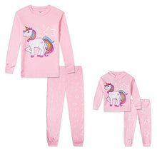 Load image into Gallery viewer, Babyroom Girls Matching Doll&amp;toddler 4 Piece Cotton Pajamas Toddler Unicorn Sleepwear size 7 Pink
