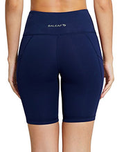 Load image into Gallery viewer, BALEAF Women's 8" High Waist Biker Workout Yoga Running Compression Exercise Shorts Side Pockets Navy Blue Size XXXL

