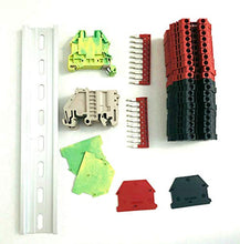 Load image into Gallery viewer, Dinkle UL Listed DIN Rail Terminal Block Kit #1 Red/Black Dinkle 20 DK2.5N 12 AWG Gauge 20A 600V Ground DK2.5N-PE Jumper DSS2.5N-10P End Covers End Brackets
