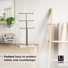 Load image into Gallery viewer, Umbra 299330-491-REM Trigem Hanging Organizer – 3 Tier Table Top Necklace Holder, Box Display with Jewelry Tray Base, One Size, Nickel

