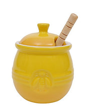 Load image into Gallery viewer, Creative Co-Op Pot with Lid &amp; Wood Honey Dipper, 3. 5Lx3. 5Wx4. 25H inches, Yellow
